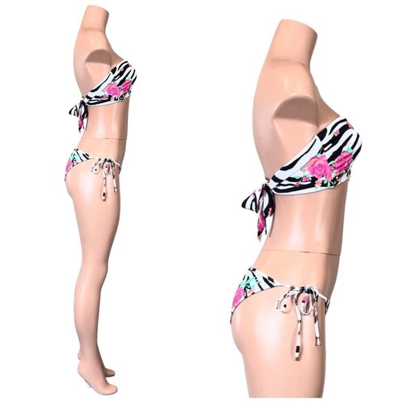 Beach Bunny Bethany Bandeau & Constance Tie Side Bottom - Zebra Rose SZ XL $190 - Picture 8 of 14